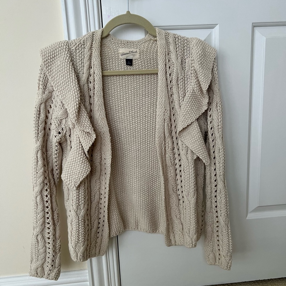 Khaki colored Universal Thread ruffle front knit cardigan